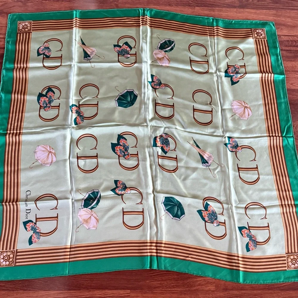 Christian Dior Green Silk Scarf